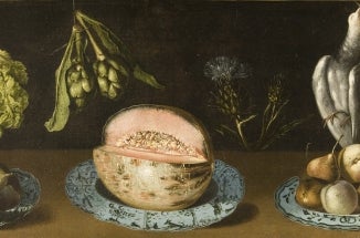 Painting by Miguel de Pret, Still Life with Melon and Fowl