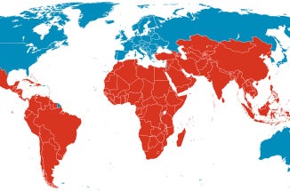 Map of the world, highlighting countries of the Global South