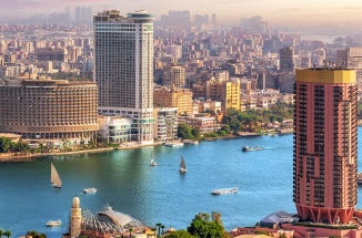 The modern city of Cairo, Egypt, as viewed across the Nile River