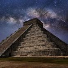 Pyramid against starry night sky