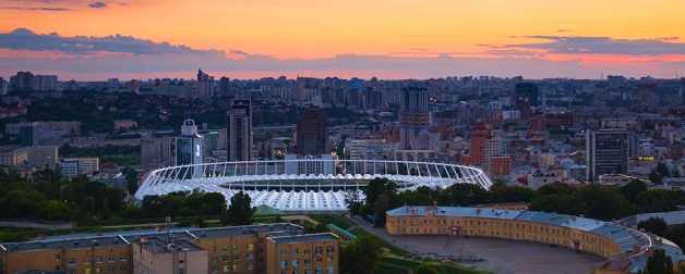 Ukraine city with stadium in center