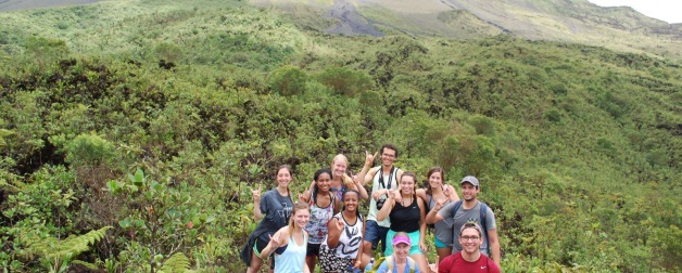 students pose in a group in the mountains of costa rica