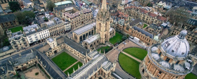 Aerial view of Oxford University in the UK