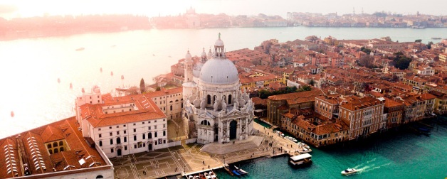 An aerial view of the beautiful city of Venice and its incredible architecture