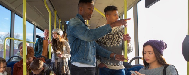 Students on a public bus