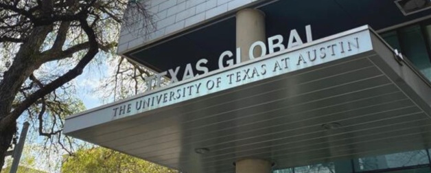 The building sign for Texas Global at 2400 Nueces St. in Austin