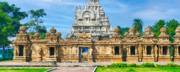 Shot of the Kailashnath Temple, early 8th century Pallava, Kanchipuram, Tamil Nadu, India