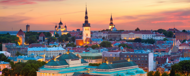 Panorama of Tallinn's skyline at twilight