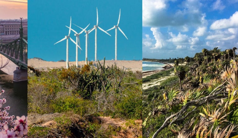Triptych of landscapes in Hungary, Brazil, and Mexico