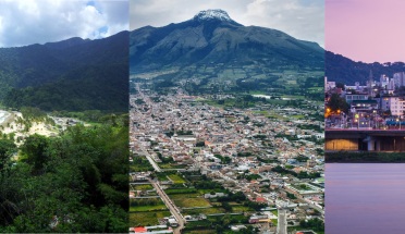 A split-screen image of connection mountaintops in Trinidad and Tobago, Ecuador and South Korea