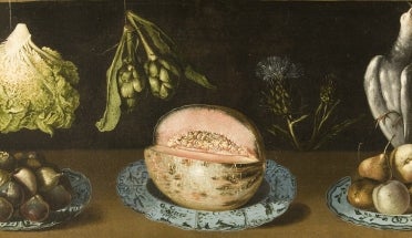 Painting by Miguel de Pret, Still Life with Melon and Fowl