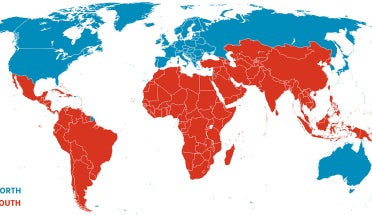 Map of the world, highlighting countries of the Global South