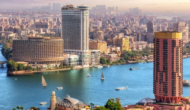 The modern city of Cairo, Egypt, as viewed across the Nile River