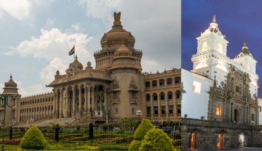 Buildings in Bangalore, India, and Quito, Ecuador