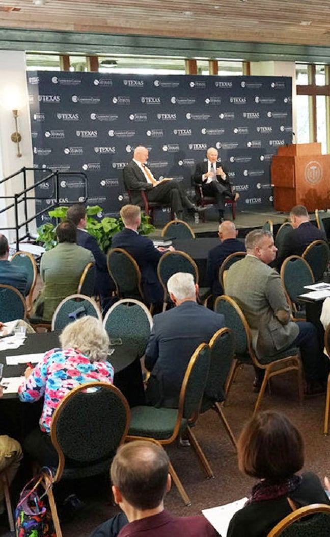 A crowd at the 2026 Texas National Security Forum at UT's Clements Center for National Security