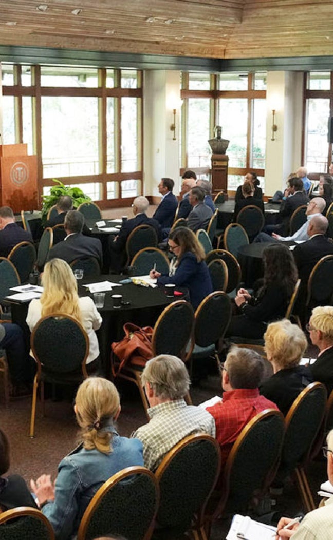 A crowd at the 2026 Texas National Security Forum at UT's Clements Center for National Security