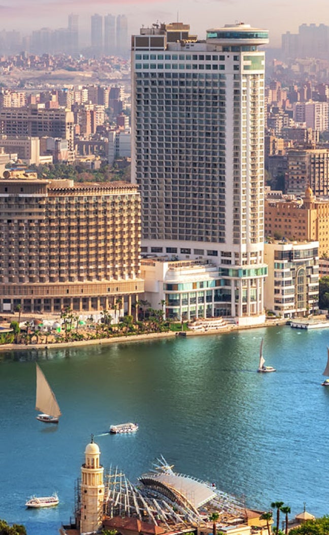The modern city of Cairo, Egypt, as viewed across the Nile River