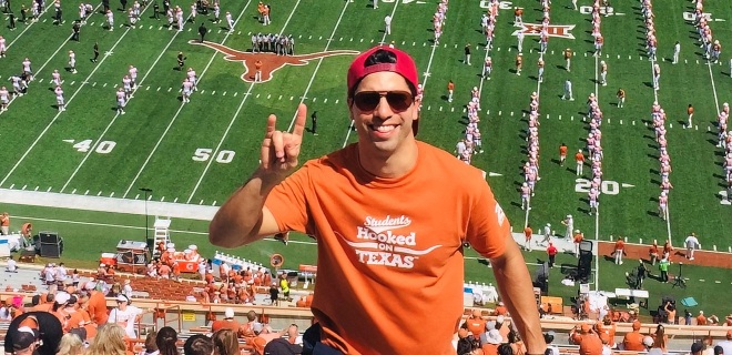 Facundo Miret shows longhorn pride at a UT football game