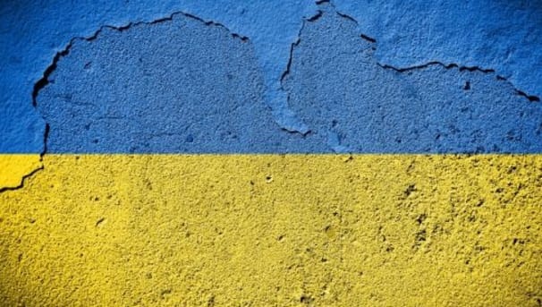 Ukraine flag colors on pavement