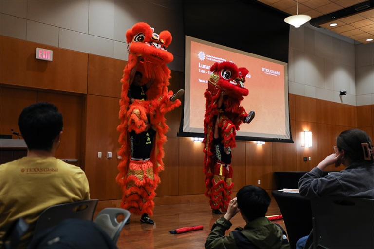 In celebration of Lunar New Year, In celebration of Lunar New Year, guests were treated to a performance by the Texas Southern Sea Dragon and Lion Dance Crew.