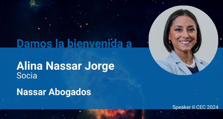 Conference slide featuring Alina Nassar Jorge from Nassar Abogados