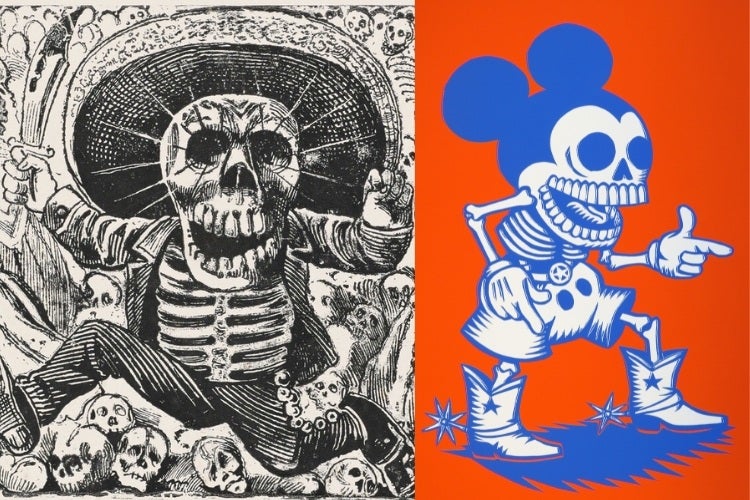 Prints of skeletons by José Guadalupe Posada and Artemio Rodríguez