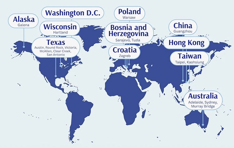 World map graphic of countries using Drama for Schools curriculum